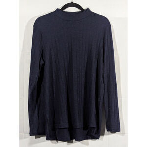 Matty M Navy Ribbed Mock Neck Long Sleeve Tunic Top Large